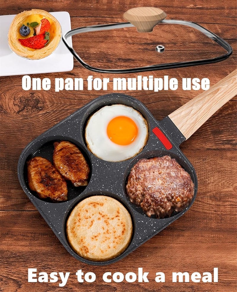 HUPECHAM Egg Pan With Lid 4-Cup Nonstick, and Healthy Granite Egg Frying Pan, Versatile Breakfast Skillet for Eggs, Pancakes, Plett, Crepes, Compatible with Gas Stove and Induction Cooktop - Image 2