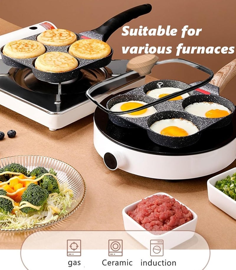 HUPECHAM Egg Pan With Lid 4-Cup Nonstick, and Healthy Granite Egg Frying Pan, Versatile Breakfast Skillet for Eggs, Pancakes, Plett, Crepes, Compatible with Gas Stove and Induction Cooktop - Image 5