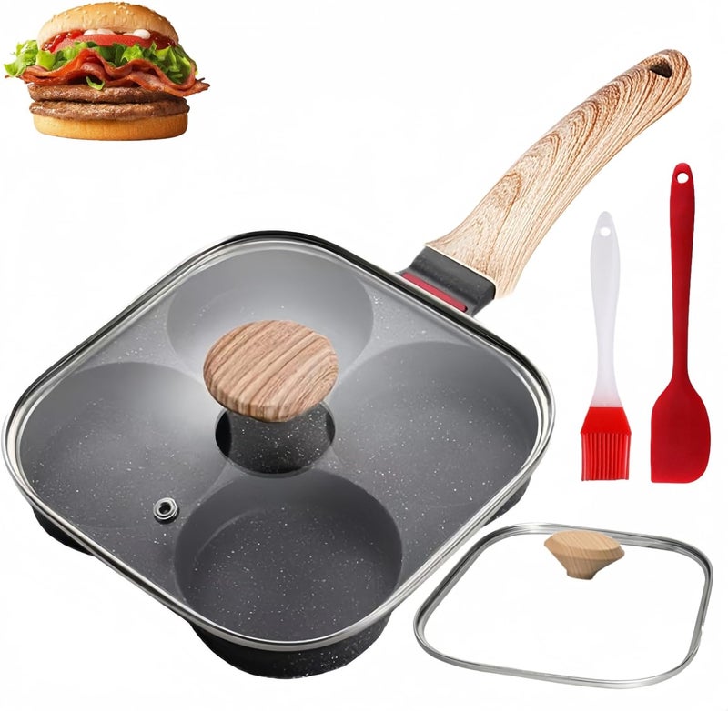 HUPECHAM Egg Pan With Lid 4-Cup Nonstick, and Healthy Granite Egg Frying Pan, Versatile Breakfast Skillet for Eggs, Pancakes, Plett, Crepes, Compatible with Gas Stove and Induction Cooktop - Image 1