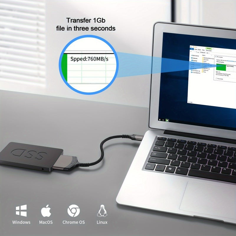 كابل محول SATA إلى USB A وUSB C، قارئ الأقراص الصلبة، محول USB 3.0 إلى SATA III مقاس 2.5 بوصة، غلاف من الألومنيوم وPVC، سلك نايلون، محول خارجي لنقل البيانات من SSD وHDD. - Image 5