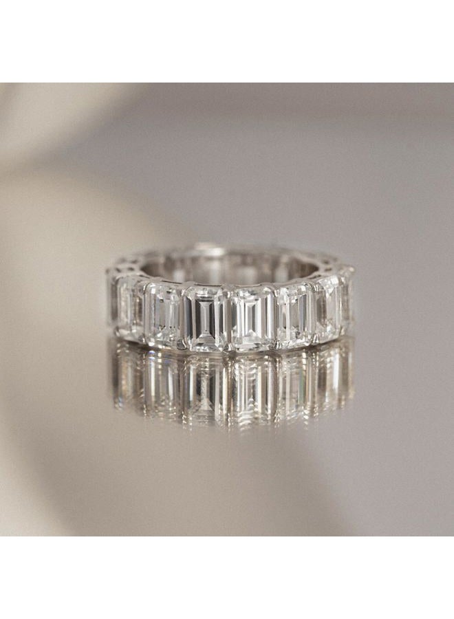 DIAMONBLISS Eternity Ring For Women 14K Yellow Gold, Rose Gold, Platinum Plated 925 Sterling Silver Infinity Band | 10.30 Carats Emerald Cut Cubic Zirconia CZ Simulated Diamond (White, 7), Metal, - Image 3