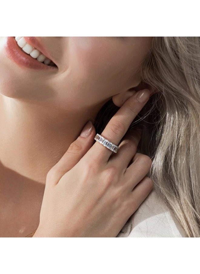 DIAMONBLISS Eternity Ring For Women 14K Yellow Gold, Rose Gold, Platinum Plated 925 Sterling Silver Infinity Band | 10.30 Carats Emerald Cut Cubic Zirconia CZ Simulated Diamond (White, 7), Metal, - Image 2