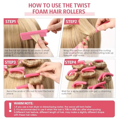 SWEETPEA�.Fx Flexible Curling Rods Flexi Rods Hair Curlers Set,Twist Foam Hair Rollers No Heat Hair Curlers Rollers,Steel Pintail, Rat Tail Comb for Short and Long Hair (0.3 X 7 INCH(EXTRA SMALL) 10PCS) - Image 5