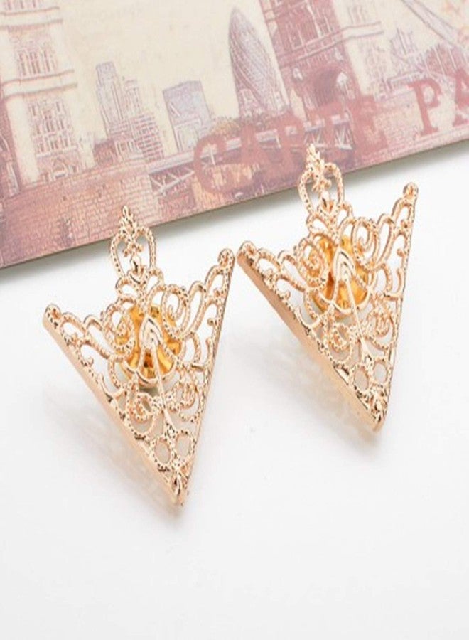 YouU TFYU 4 Pcs Deer Head Double Link Chains, Gold Stud, Retro Hollow Pattern and Angle Triangle Tassels Collar Pins Brooch Clip Pin Brooches Shirt Collar Decoration Parts with Free Box - Image 5
