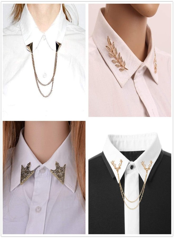 YouU TFYU 4 Pcs Deer Head Double Link Chains, Gold Stud, Retro Hollow Pattern and Angle Triangle Tassels Collar Pins Brooch Clip Pin Brooches Shirt Collar Decoration Parts with Free Box - Image 3