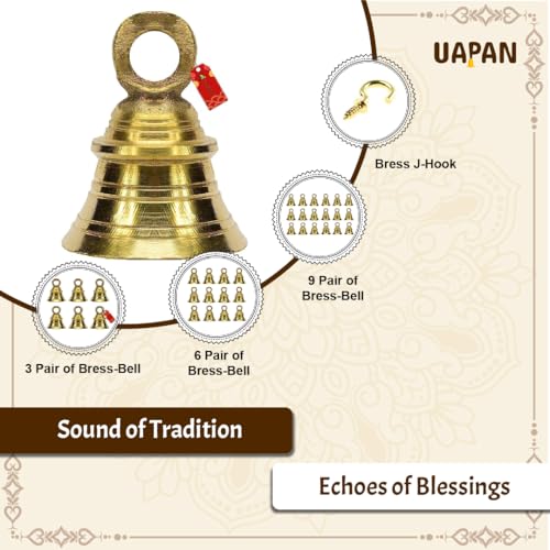 UAPAN Brass Hanging Bell Home, Temple Decoration with J Hook Medium (2.5 Inch, Pack of 12) - Image 2