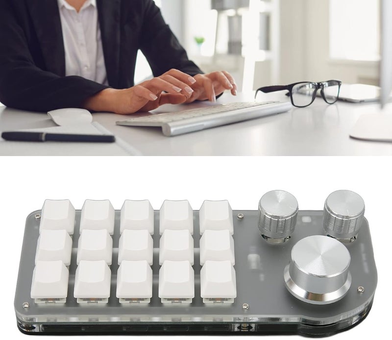 كلاراكو لوحة مفاتيح ميكانيكية بيد واحدة من كلاركو، 15 مفتاحًا، 3 مقابض، مع خاصية التوصيل والتشغيل، لوحة مفاتيح ألعاب صغيرة متعددة الوظائف، وظيفة تأخير لمكتب الألعاب - Image 3