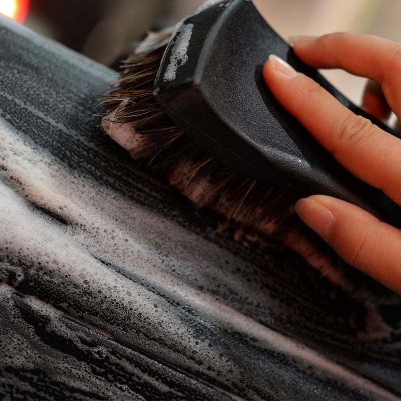 PINKE Car Cleaning Brush, Horsehair Shoe Brush Soft Horse Hair Detailing Brush Non-Slip Handle Wash Vehicle Brush for Car Interiors, Furniture, Sneakers, Boots Sofa Leather Fabric Cleaning - Image 5