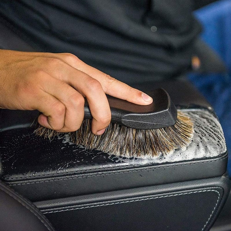 PINKE Car Cleaning Brush, Horsehair Shoe Brush Soft Horse Hair Detailing Brush Non-Slip Handle Wash Vehicle Brush for Car Interiors, Furniture, Sneakers, Boots Sofa Leather Fabric Cleaning - Image 4