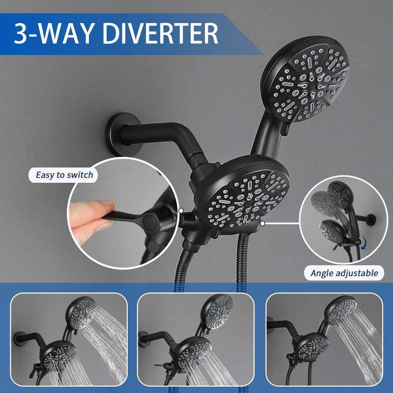DIFEINI Tub and Shower Faucet Set Complete Dual Shower Head and Handheld 2 in 1 Combo Set Shower System with Tub Spout Tub and Shower Trim Kit Matte Black - Image 3