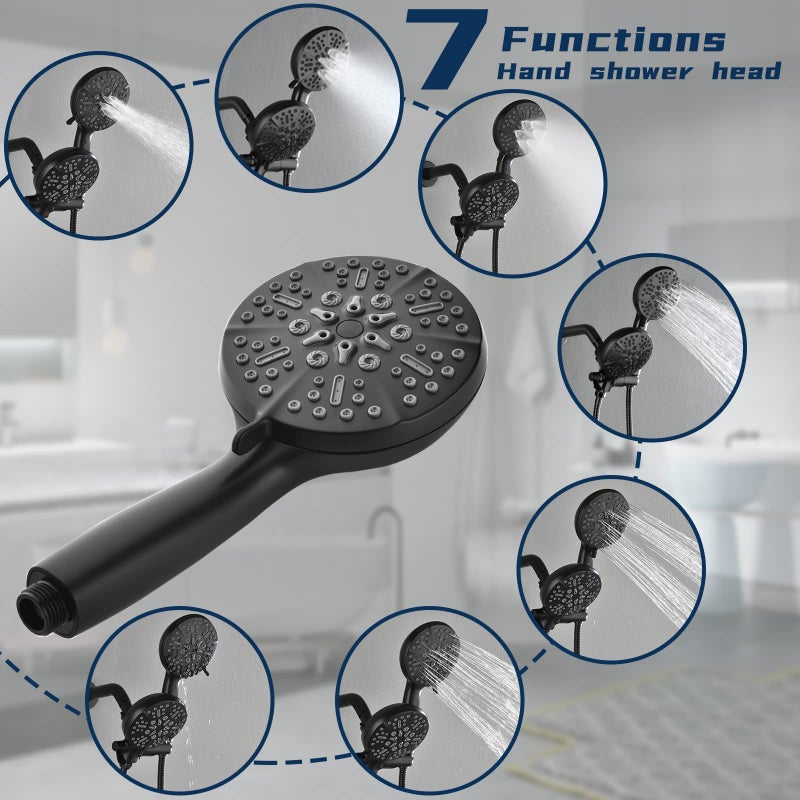 DIFEINI Tub and Shower Faucet Set Complete Dual Shower Head and Handheld 2 in 1 Combo Set Shower System with Tub Spout Tub and Shower Trim Kit Matte Black - Image 5