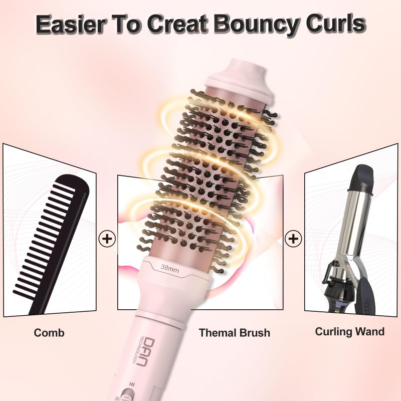 DAN Technology Thermal Brush,1.5 inch Heated Round Brushes,Non-Blowing Heated Brush,Dual Voltage CurlingBrush,Dual PTC Fast Style HeatedBrush,Ceramic Thermal RoundBrush Makes Hair Shinier & Smoother,Pink - Image 3