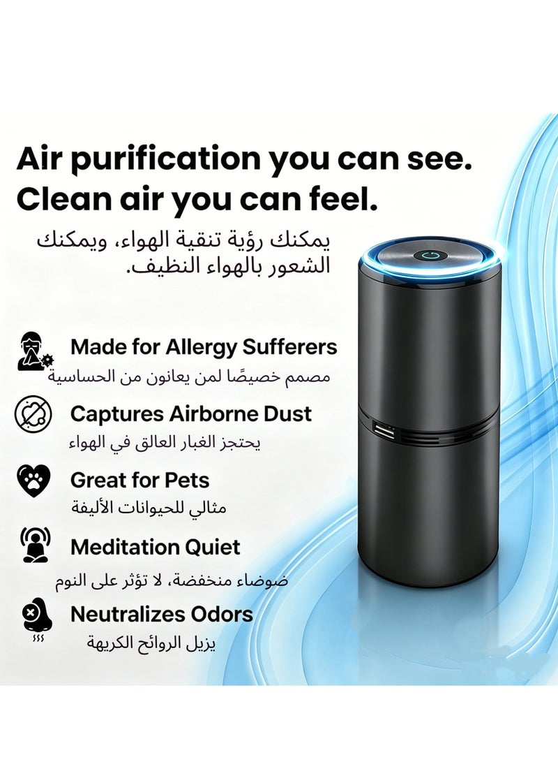 NIUB Portable Car Air Purifier, Small Ionic Air Purifiers for Bedroom, 99% Sterilization Rate, Remove Dust/Smoke/ Odors/Dander/Pollen, Mini Air Cleaner For Car, Bedroom, Office & Hotel - Image 3