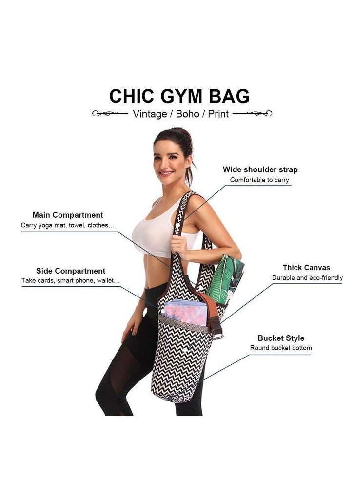 Yoga Portable Bag Color Black Waves With Large Size Zipper Pocket Holds More Accessories Fit Most Size Mats Easy Access Lightweight Comfortable Shoulder Strap Simple And Fashionable Style