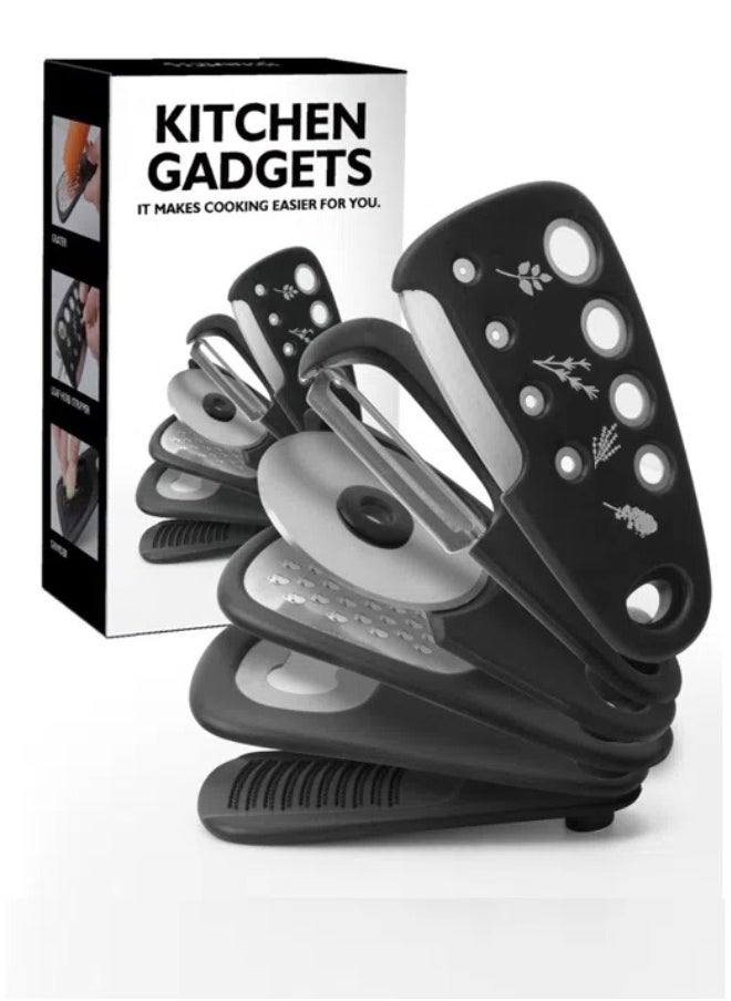Generic - Kitchen Gadgets Set 6 Pieces, Space Saving Cooking Tools Kitchen Accessories-Garlic/Ginger Grinder, Cheese Grater, Vegetable/Fruit Peeler, Pizza Cutter, Herb Stripper, Bottle Opener, Gadgets Gift Set - Image 1