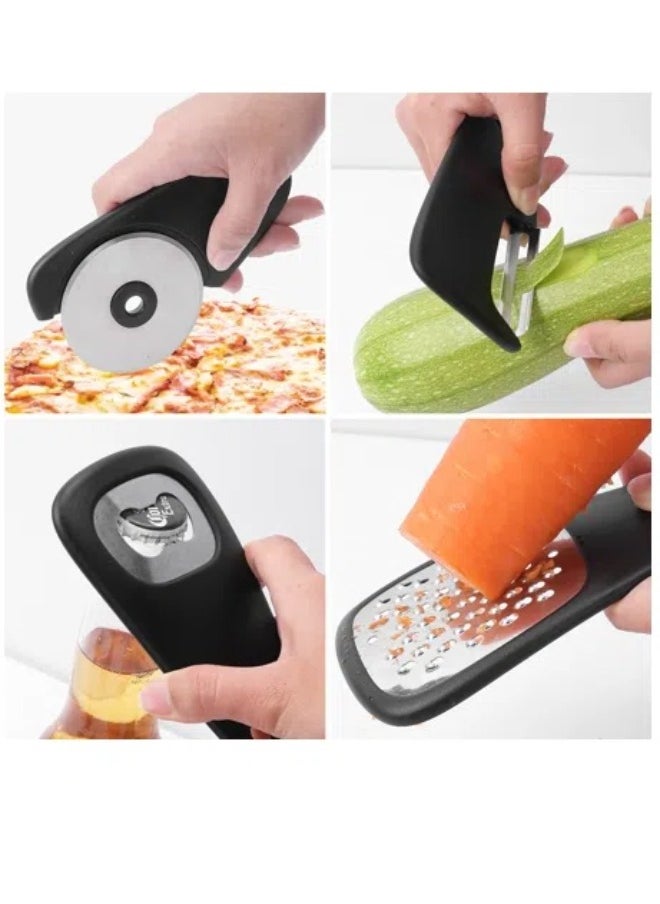 Generic - Kitchen Gadgets Set 6 Pieces, Space Saving Cooking Tools Kitchen Accessories-Garlic/Ginger Grinder, Cheese Grater, Vegetable/Fruit Peeler, Pizza Cutter, Herb Stripper, Bottle Opener, Gadgets Gift Set - Image 1