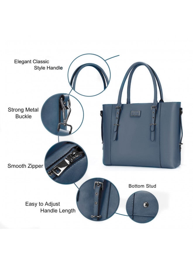 Mosiso MOSISO PU Leather Laptop Tote Bag for Women (15-16 inch), Waterproof Large Capacity Business Work Briefcase Shoulder Laptop Bag, Peacock Blue  - Image 2
