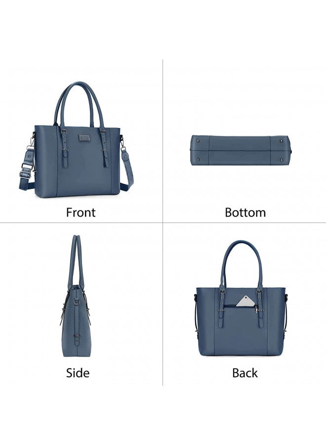 Mosiso MOSISO PU Leather Laptop Tote Bag for Women (15-16 inch), Waterproof Large Capacity Business Work Briefcase Shoulder Laptop Bag, Peacock Blue  - Image 3