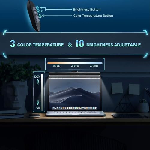 CATPOWER Portable Laptop Monitor Light Bar with USB Connection, e-Reading LED Task Lamp, 3 Color Temperature Settings, 10 Levels of Brightness Adjustment, No Glare on The Screen, Saves Space - Image 5