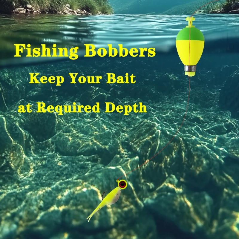 Bombite Fishing Bobbers Floats,10 Packs Weighted Bobbers for Fishing Foam Snap-on Fishing Floats Ball Oval Fishing Corks Bluegill Crappie Panfish Bass Trout Oval-Shape 1.75 in - Image 4