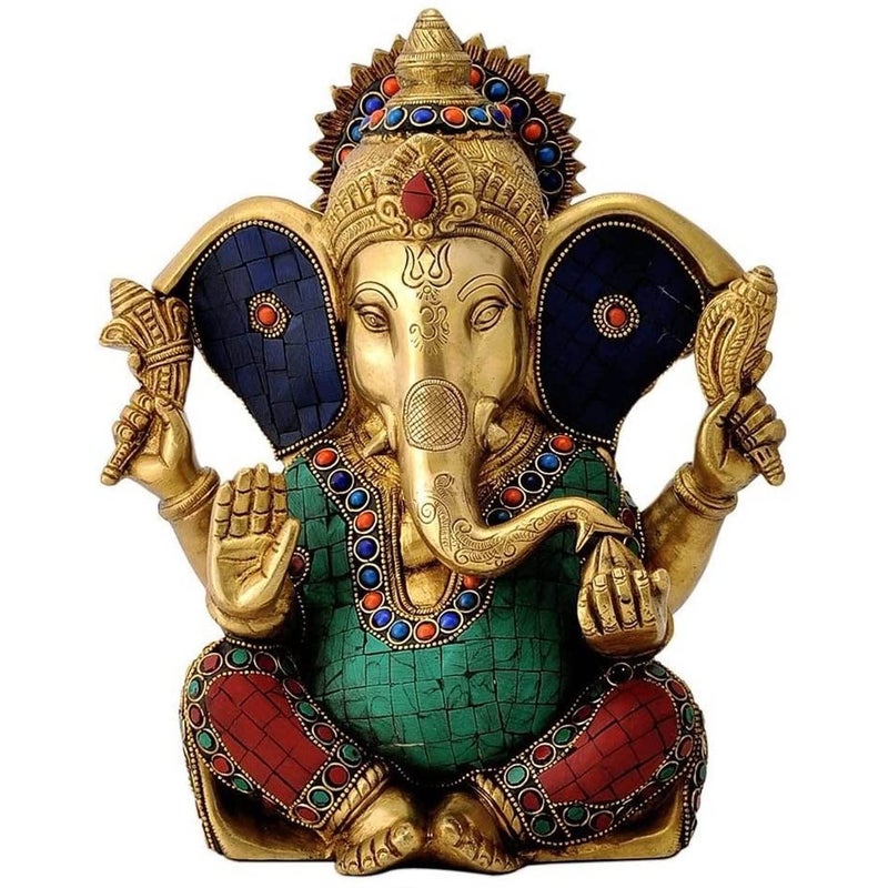 CraftVatika Colourful Large Ganesh Brass Action Idol Statue Puja Home Decor Gift Diwali Wedding Anniversary, 22.9 Centimeters - Image 5