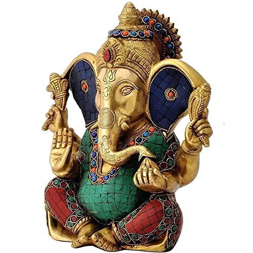 CraftVatika Colourful Large Ganesh Brass Action Idol Statue Puja Home Decor Gift Diwali Wedding Anniversary, 22.9 Centimeters - Image 2