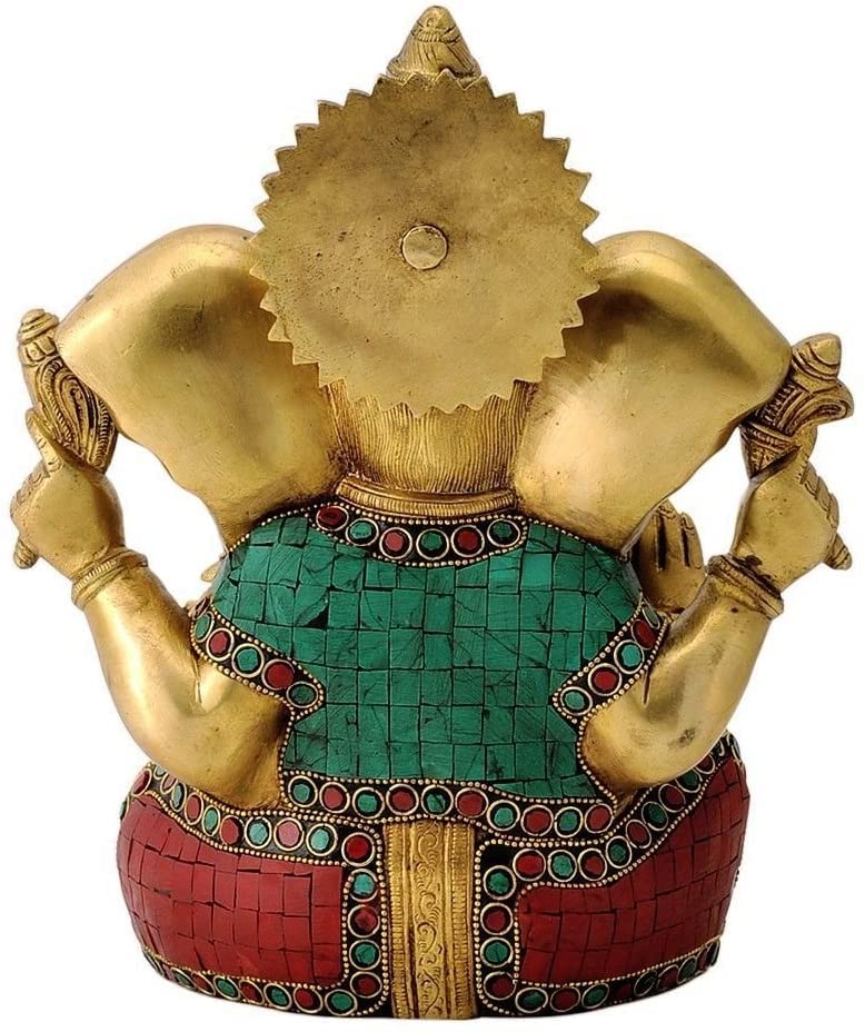 CraftVatika Colourful Large Ganesh Brass Action Idol Statue Puja Home Decor Gift Diwali Wedding Anniversary, 22.9 Centimeters - Image 3