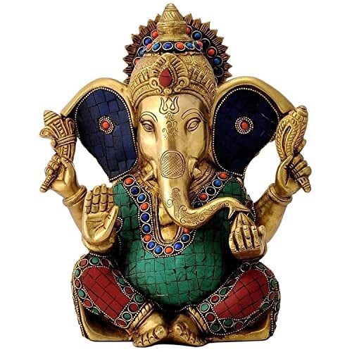 CraftVatika Colourful Large Ganesh Brass Action Idol Statue Puja Home Decor Gift Diwali Wedding Anniversary, 22.9 Centimeters - Image 1