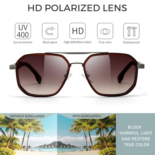 SUNGAIT Polygon Aviator Sunglasses Men Old School Style Adjustable Anti-slip Temples Polarized Lens for Driving Fishing (Matte Brown & Gunmetal Frame/Brown Gradient Lens) - Image 4