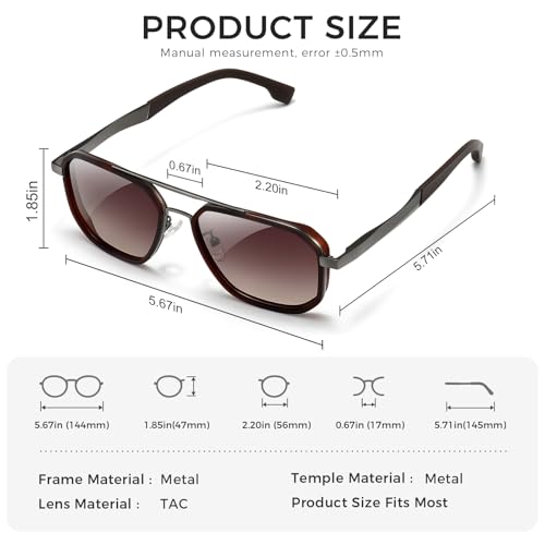SUNGAIT Polygon Aviator Sunglasses Men Old School Style Adjustable Anti-slip Temples Polarized Lens for Driving Fishing (Matte Brown & Gunmetal Frame/Brown Gradient Lens) - Image 5
