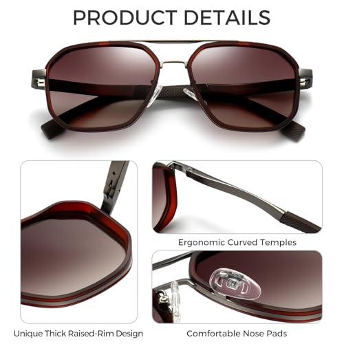 SUNGAIT Polygon Aviator Sunglasses Men Old School Style Adjustable Anti-slip Temples Polarized Lens for Driving Fishing (Matte Brown & Gunmetal Frame/Brown Gradient Lens) - Image 3