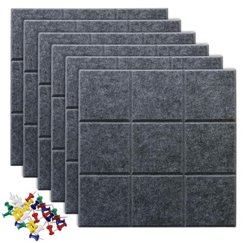 Uoisaiko Large Cork Board Felt Board Tiles for Walls with 30 Push Pins, 11.8"x11.8" Pack of 6 Pin Board Notice Boards for Home Office Kitchen, Bulletin Board Wall Tiles for Photos Memos - Image 1