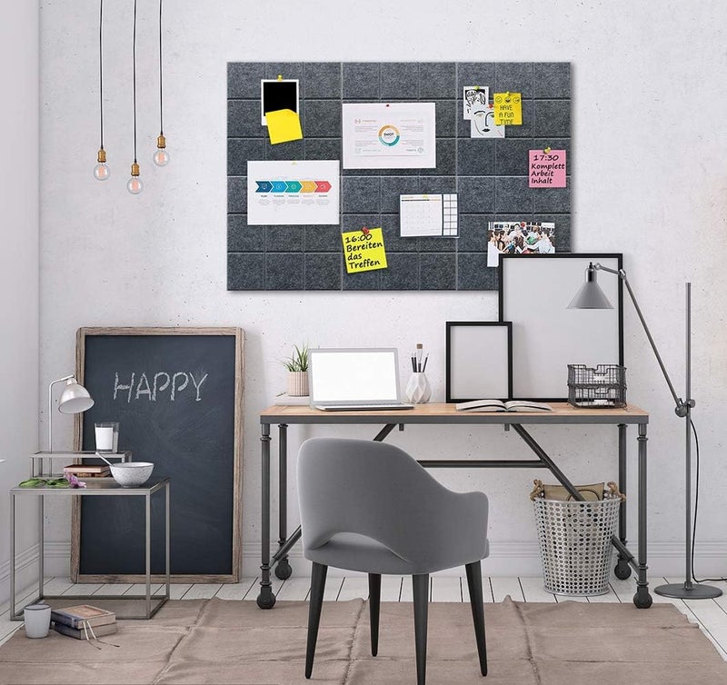 Uoisaiko Large Cork Board Felt Board Tiles for Walls with 30 Push Pins, 11.8"x11.8" Pack of 6 Pin Board Notice Boards for Home Office Kitchen, Bulletin Board Wall Tiles for Photos Memos - Image 3