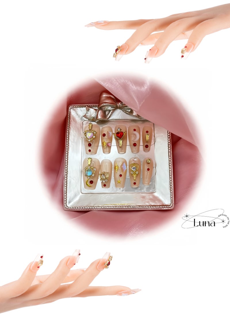 Generic Makeup Gift,Handmade Fake Nails Set,Luxury Golden Color Hard Shell Cosmetic Bag,Handheld UV LED Nail Lamp with USB Charging Cable  - Image 5
