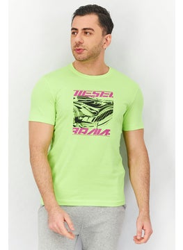 DIESEL Men Crew Neck Short Sleeve Graphic Print T-shirt, Lime Geen  - Image 1