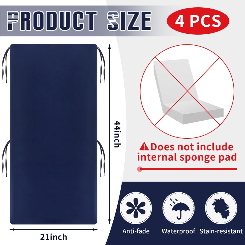 Tudomro 4 Pcs Outdoor High Back Chair Cushion Covers (Not Includes Cushion) Waterproof Patio Replacement Rocking Chair Slipcover Seat Pad Cover with Tie for Furniture (Navy Blue,44'' X 21'') - Image 3