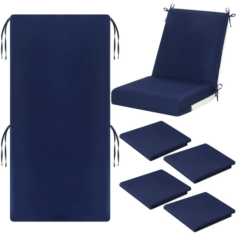 Tudomro 4 Pcs Outdoor High Back Chair Cushion Covers (Not Includes Cushion) Waterproof Patio Replacement Rocking Chair Slipcover Seat Pad Cover with Tie for Furniture (Navy Blue,44'' X 21'') - Image 1