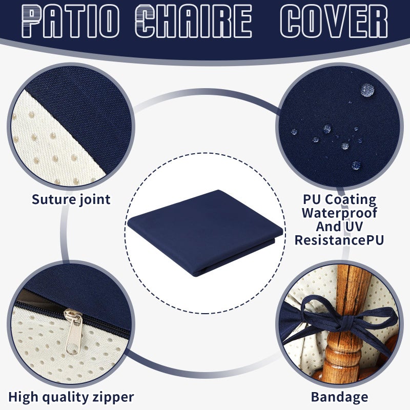 Tudomro 4 Pcs Outdoor High Back Chair Cushion Covers (Not Includes Cushion) Waterproof Patio Replacement Rocking Chair Slipcover Seat Pad Cover with Tie for Furniture (Navy Blue,44'' X 21'') - Image 4