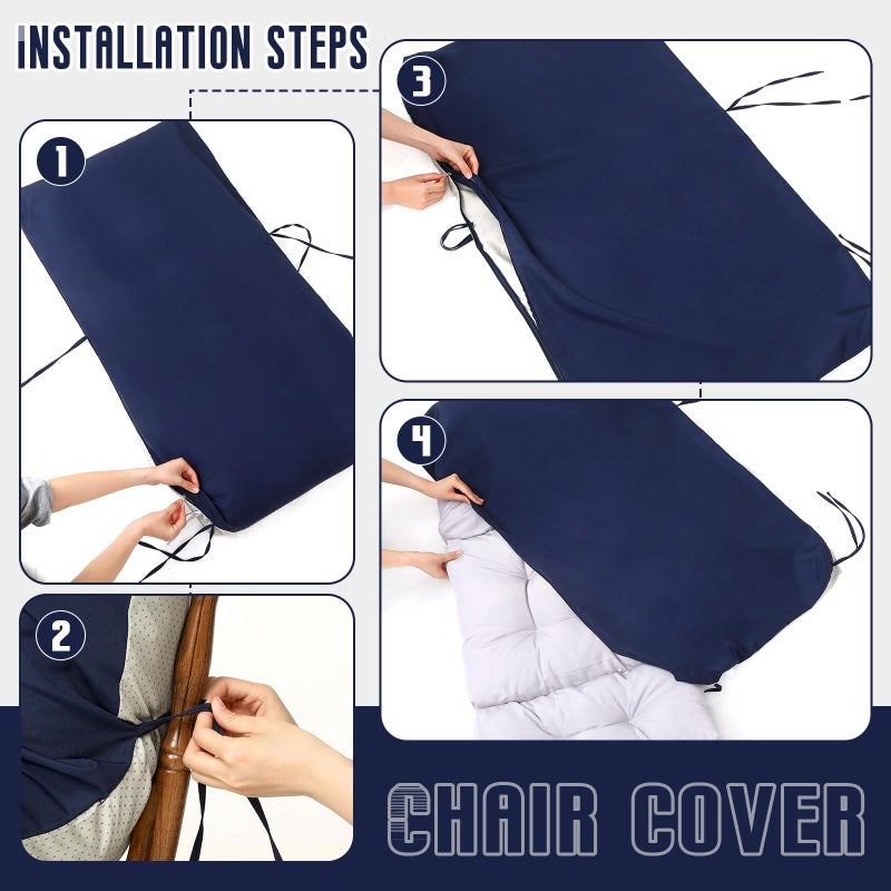 Tudomro 4 Pcs Outdoor High Back Chair Cushion Covers (Not Includes Cushion) Waterproof Patio Replacement Rocking Chair Slipcover Seat Pad Cover with Tie for Furniture (Navy Blue,44'' X 21'') - Image 5