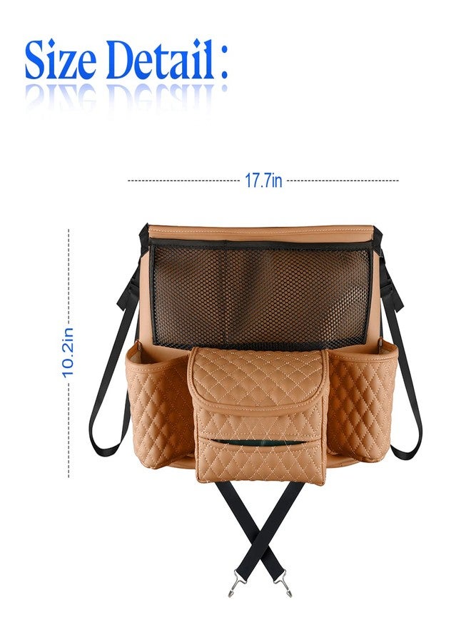 zipelo Car Handbag Holder Between Seats, PU Leather Multi-Pocket Large Capacity Purse Holder, Auto Net Bag Barrier of Backseat Pet Kids, Car Seat Organizers and Storage for Cargo Tissue Cup (Brown) - Image 2