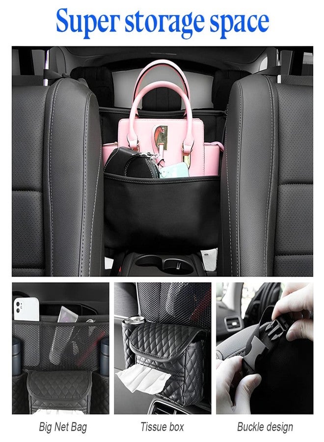zipelo Car Handbag Holder Between Seats, PU Leather Multi-Pocket Large Capacity Purse Holder, Auto Net Bag Barrier of Backseat Pet Kids, Car Seat Organizers and Storage for Cargo Tissue Cup (Brown) - Image 3