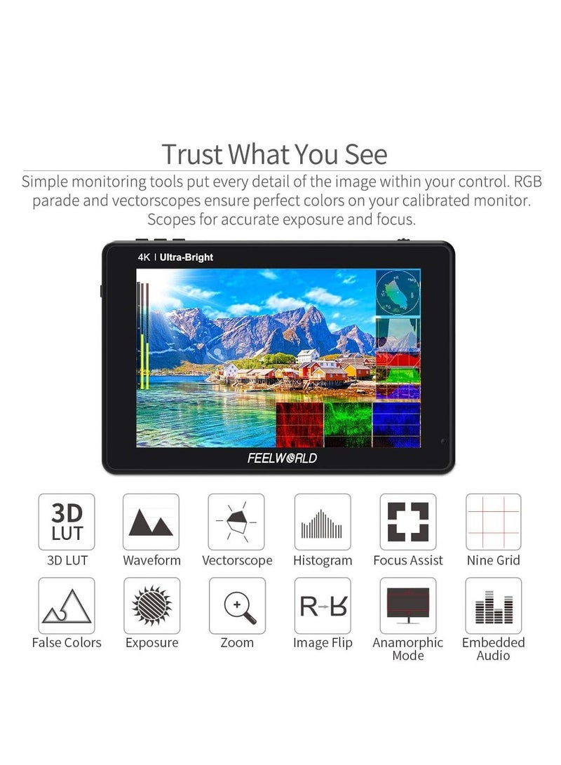 فيل وورلد شاشة كاميرا FEELWORLD LUT7S بحجم 7 بوصة – دعم 3D LUT، مدخل HDMI و3G-SDI، شاشة لمس فائقة السطوع بدقة 4K للمصورين وصناع الأفلام - Image 5