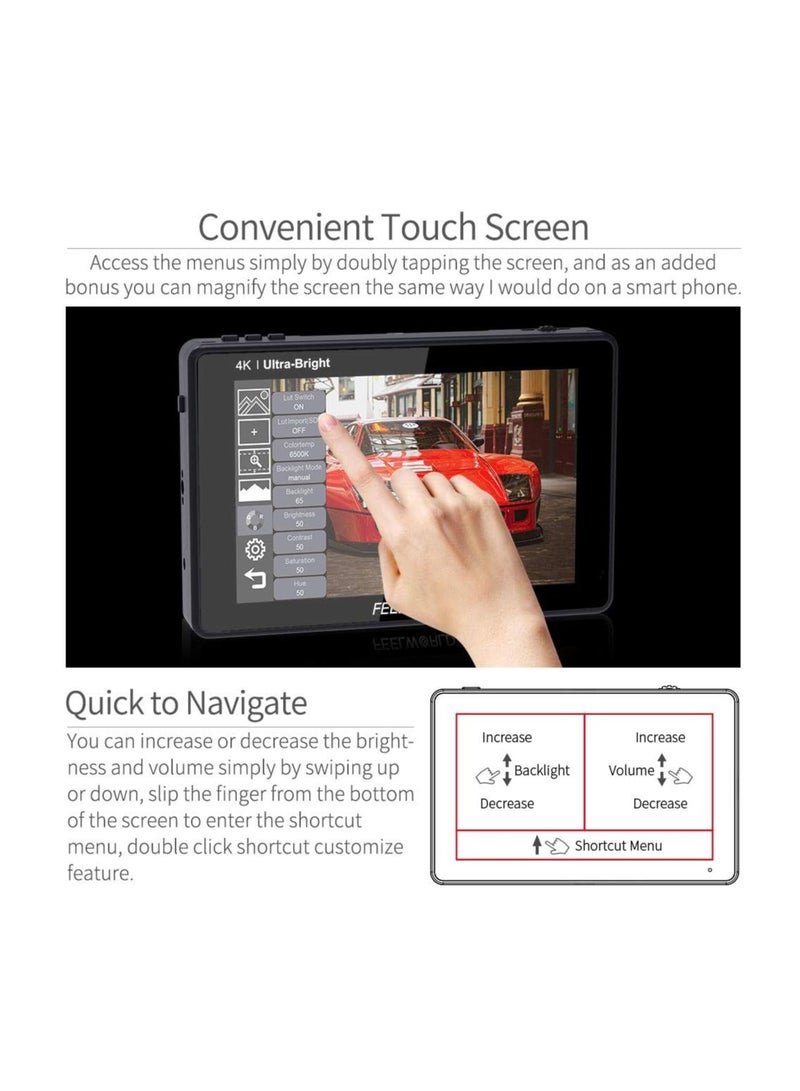 فيل وورلد شاشة كاميرا FEELWORLD LUT7S بحجم 7 بوصة – دعم 3D LUT، مدخل HDMI و3G-SDI، شاشة لمس فائقة السطوع بدقة 4K للمصورين وصناع الأفلام - Image 4