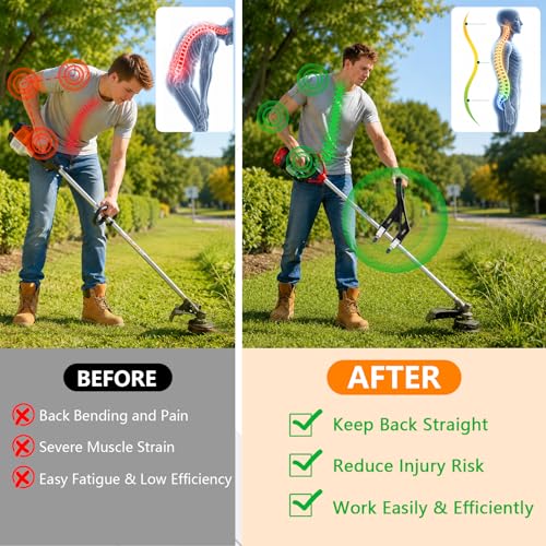 KJX Upgraded Shovel Handle Extension, Ergonomic Weed Trimmer Handle Replacement, Back Saver Attachment Universal Fit for Weed Trimmers, Rakes, String Trimmers, Shovels and More Yard Tools - Image 4