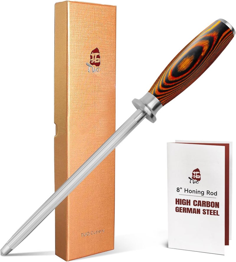 TUO Honing Rod, Sharpening Steel with Larger Diameter for Kitchen Knife Daily Sharpening Maintenance, High Carbon Steel Knife Sharpener Rod, Ergonomic Handle, 8 inch - Image 1