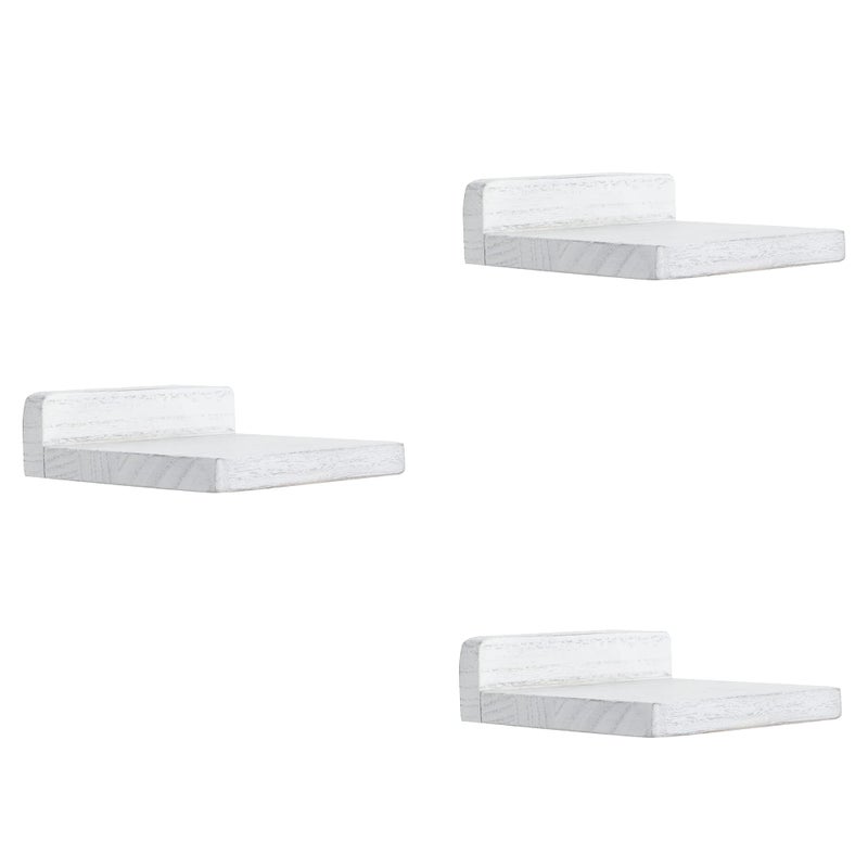 PHOENANCEE 127x10x4cm Small Floating Shelves Decoration for Wall Mini Display Hanging Shelf WallMounted Wood Square Shelf for Small Objects Set of 3Rustic White