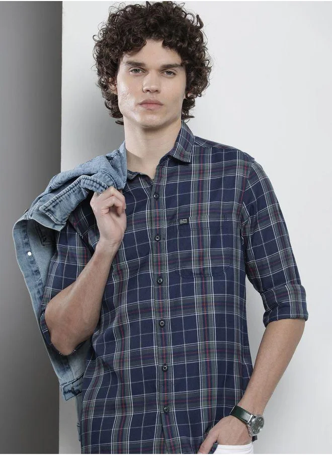 The Indian Garage Co Men Regular Fit Checkered Full Sleeves Cutaway Collar Casual Shirt