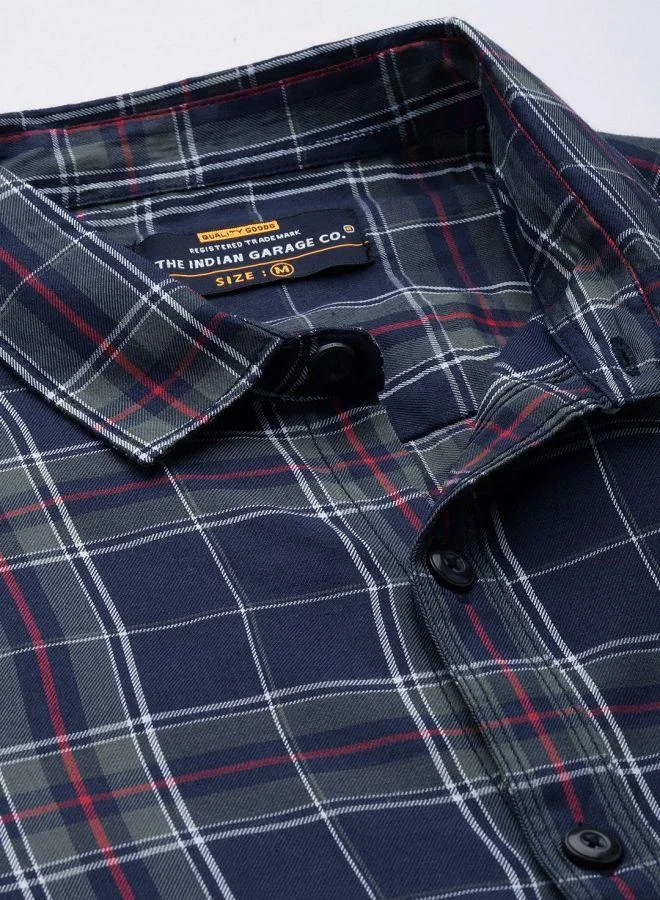 The Indian Garage Co Men Regular Fit Checkered Full Sleeves Cutaway Collar Casual Shirt