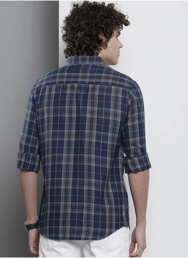 The Indian Garage Co Men Regular Fit Checkered Full Sleeves Cutaway Collar Casual Shirt
