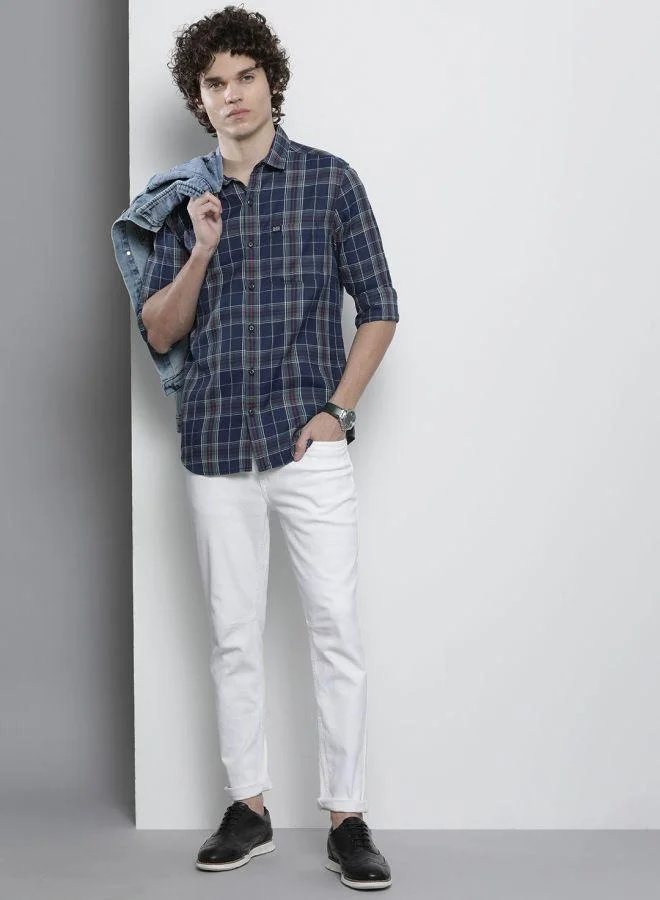 The Indian Garage Co Men Regular Fit Checkered Full Sleeves Cutaway Collar Casual Shirt